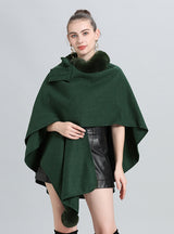 Wool Collar Wool Ball Knitted Cloak Shawl