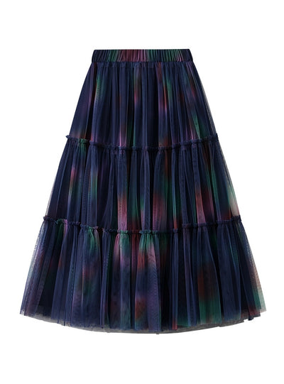 High Waist and Slim Gradient Tie-dyed Gauze Skirt