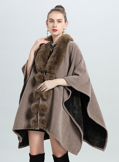 Large Size Loose Wool Ball Shawl Coat