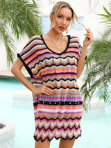 Holiday Seaside Mosaic Color Hollow Beach Cover Up