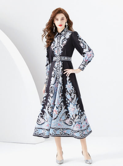 Retro Palace Long Sleeve Printed Dress