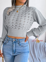 Solid Color Lantern Sleeve Knitted Sweater