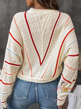 Colored Striped Round Neck Pullover Sweater