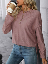 Long Sleeve Solid Color Knitted Jacquard Top