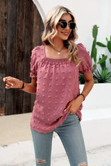 Chiffon Wool Short Sleeve Square Collar Shirt