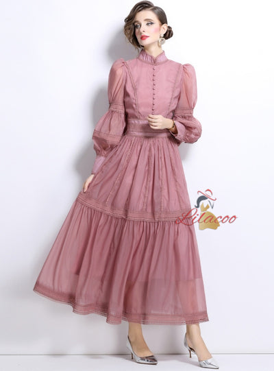 Princess Puff Sleeves Organza Slim Dress