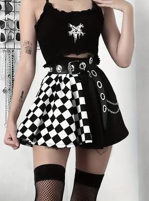 Houndstooth Plaid Stitching Skirt