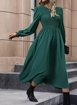 Women Long Sleeve Pleats Dress