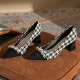 Houndstooth Square Pointed Shallow Shoes