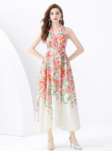 Sleeveless V-neck Printed Long Dress