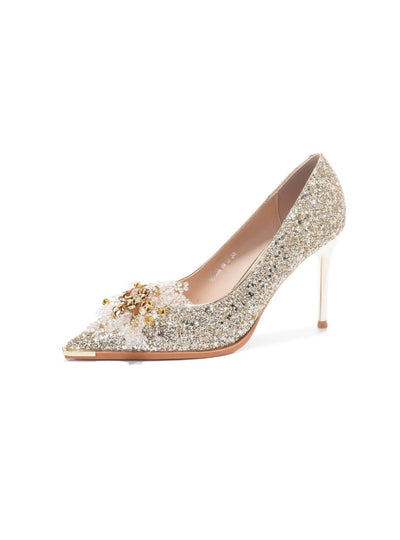 Metal Head Sequins Rhinestone High Heels Wedding Shoes