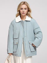 Solid Color Lapel Retro Cotton-padded Jacket Coat