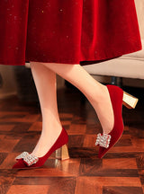 Red Bride Thick Heels Wedding Shoes