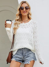 Loose Round Neck Hollow Knitted Long-sleeved Top