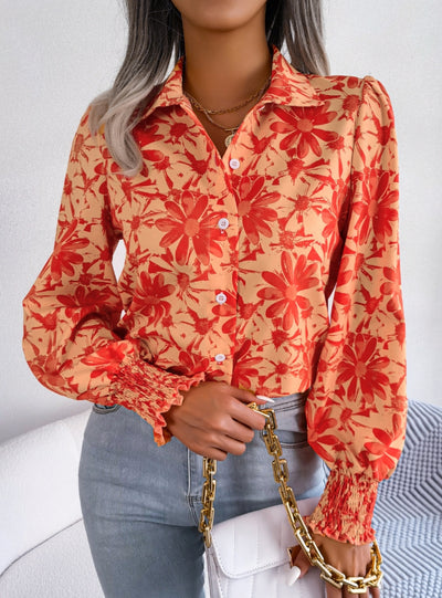 Leisure Lantern Sleeve Flower Lpel Shirt