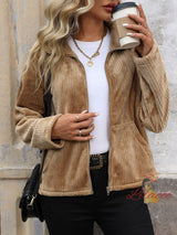 Lapel Plush Pocket Zipper Solid Color Coat