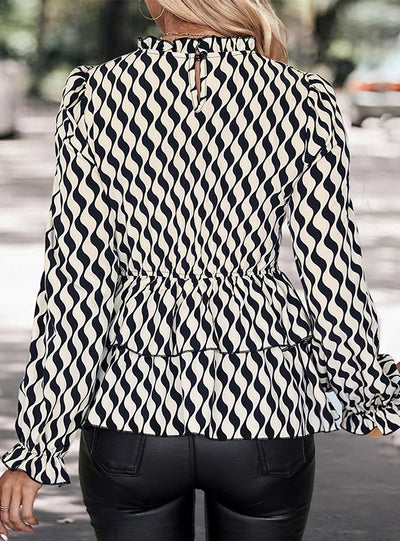 Black and White Striped Blouse Flared Sleeve Shirt