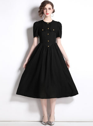 Black Hepburn Short Sleeve Long Dress