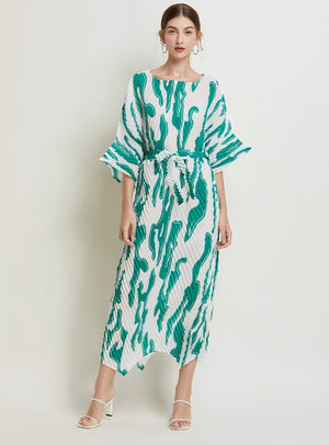 Folding Printed Silm Waist Dress