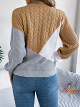 Leisure Contrast Twist Long Sleeve Sweater