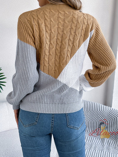 Leisure Contrast Twist Long Sleeve Sweater