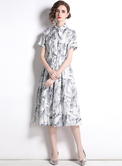 Retro Printed Short-sleeved Dress