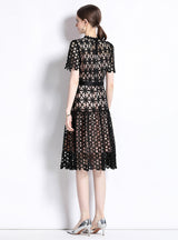 Retro Short Sleeve Round Neck Lace Dress