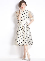 Retro Palace Polka Dot Short Sleeve Long Dress