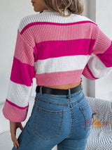 Leisure Color Matching Pullover Navel Sweater