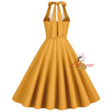 Contrast Retro Lapel Backless Halter Dress