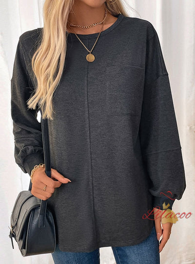 Long-sleeved Round Neck Pullover Top