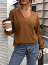 Waffle V-neck Long Sleeve T-shirt