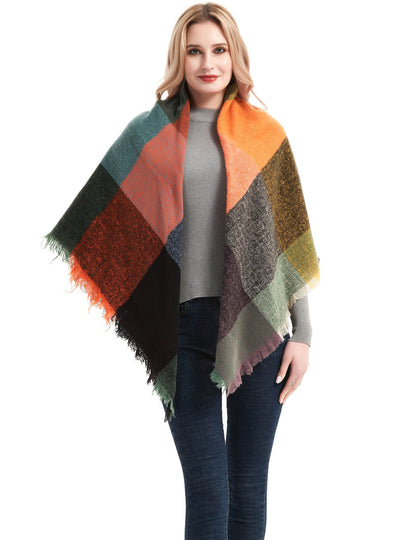 Thickened Warm Shawl Prickly Plaid Square Scarf