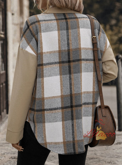 Fashion Lapel Plaid Long Sleeve Button-down Jacket