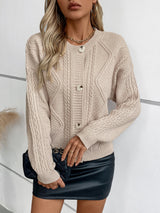 Button Retro Round Neck Long Sleeve Sweater Coat