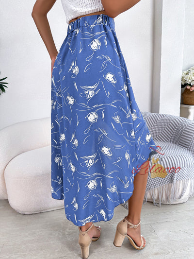 Long Flounces Casual Flowers Skirt