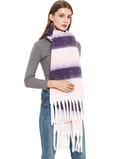 Thick Thick Fringed Striped Scarf