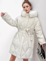 Women Slim Cotton Lamb Rhombic Lattice Coat