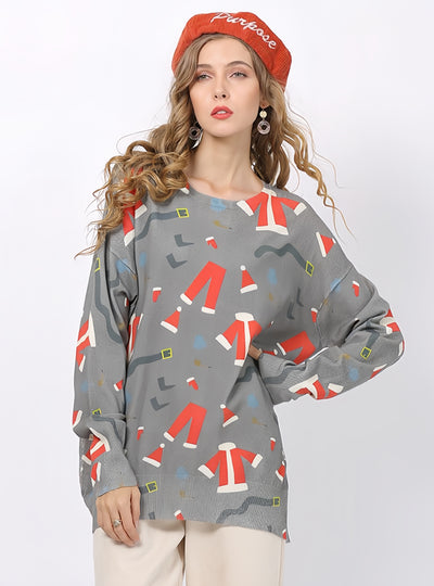 Christmas Round Neck Long Sleeve Printed Sweater