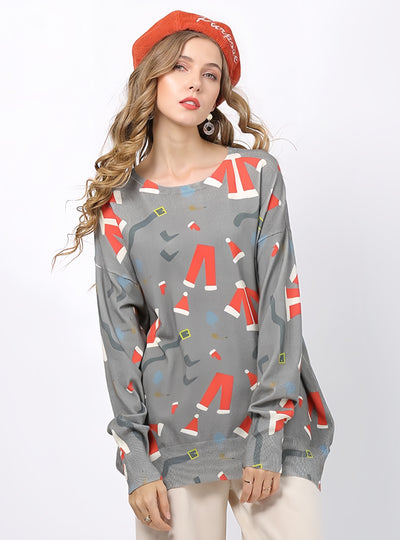 Christmas Round Neck Long Sleeve Printed Sweater