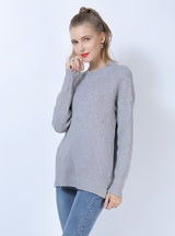 Round Neck Solid Color Long Sleeve Slim Sweater