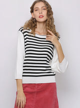 Loose Neck Bat Sleeve Striped T-shirt