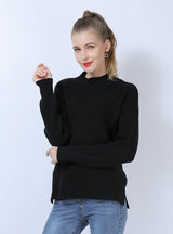 Round Neck Solid Color Long Sleeve Slim Sweater