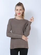 Round Neck Solid Color Long Sleeve Slim Sweater