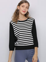 Loose Neck Bat Sleeve Striped T-shirt