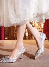 Diamond Sequins Pointed Thin Heel Wedding Shoes