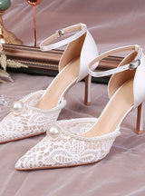 Lace Mesh Pearl High Heels Sandals