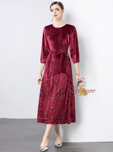 Lace Sequins Stitching Velvet Dress