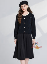 Bow Round Neck Sweater+High Waist Skirt Two-piece Suit