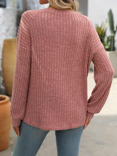 Round Neck Long Sleeve Button T-shirt